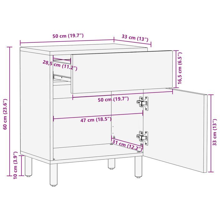 Table de chevet noir 50x33x60 cm bois d'ingénierie - Photo n°12