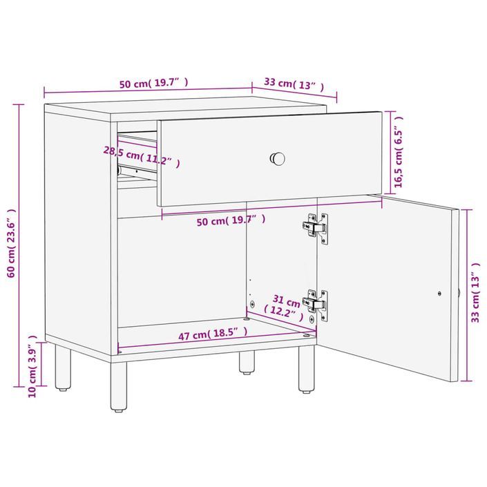 Table de chevet noir 50x33x60 cm bois de manguier massif - Photo n°12