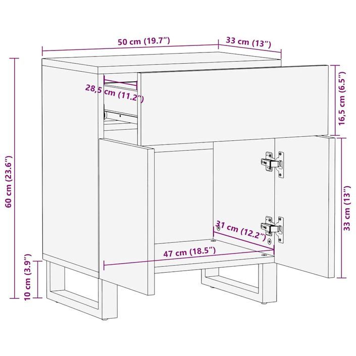 Table de chevet noir 50x33x60 cm bois de manguier massif - Photo n°11