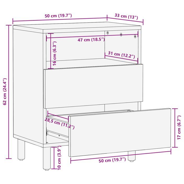 Table de chevet noir 50x33x62 cm bois d'ingénierie - Photo n°11