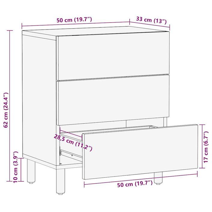 Table de chevet noir 50x33x62 cm bois de manguier massif brut - Photo n°11