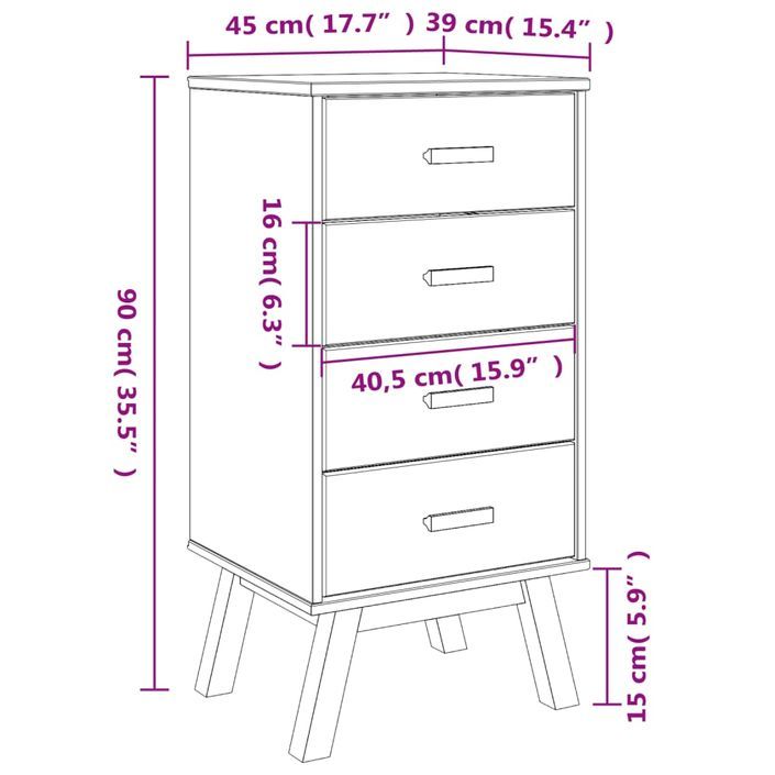 Table de chevet OLDEN blanc et marron bois de pin solide - Photo n°12