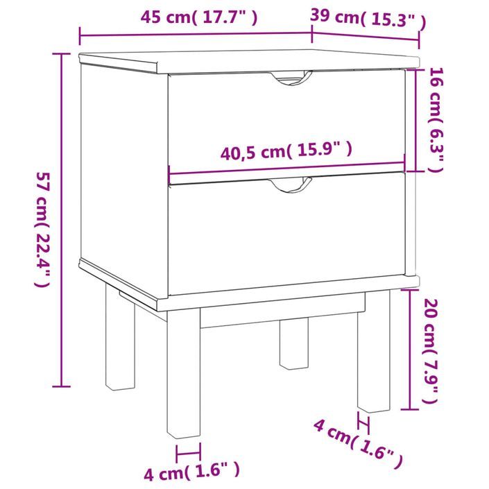 Table de chevet OTTA marron et blanc 45x39x57cm bois pin massif - Photo n°6