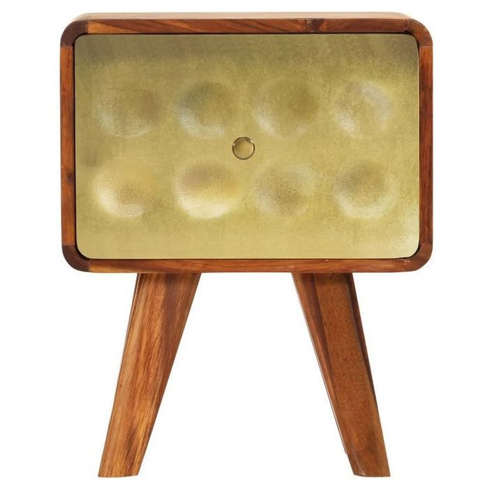 Table de chevet sesham massif foncé et imprimé doré Ixi - Photo n°2