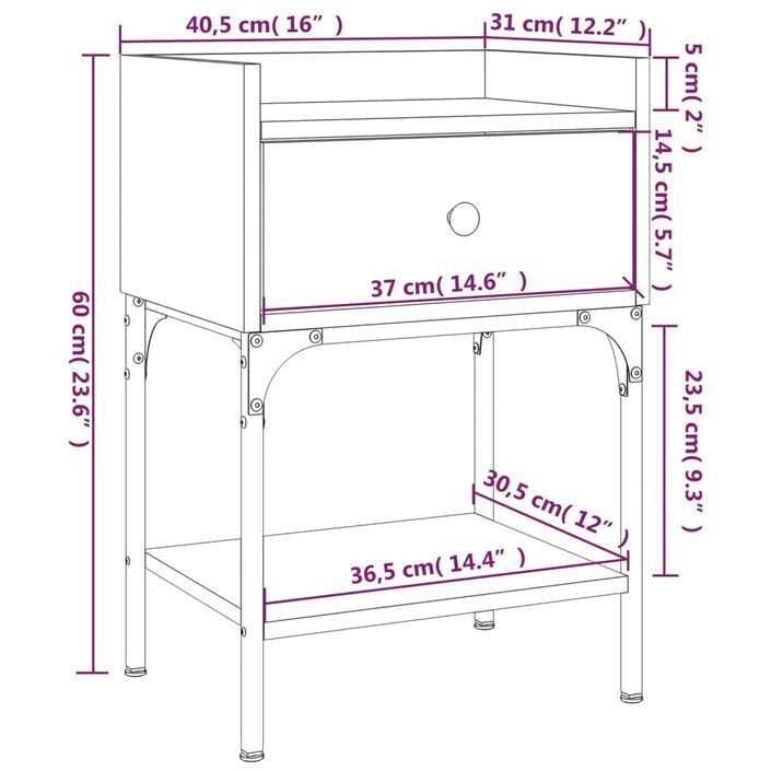 Table de chevet sonoma gris 40,5x31x60 cm bois d'ingénierie - Photo n°11