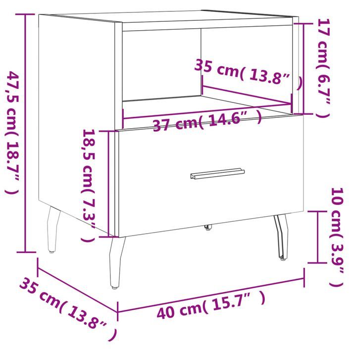 Table de chevet sonoma gris 40x35x47,5 cm bois d’ingénierie - Photo n°12