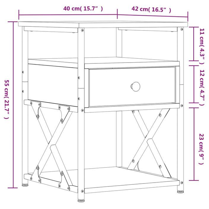Table de chevet sonoma gris 40x42x55 cm bois d'ingénierie - Photo n°11