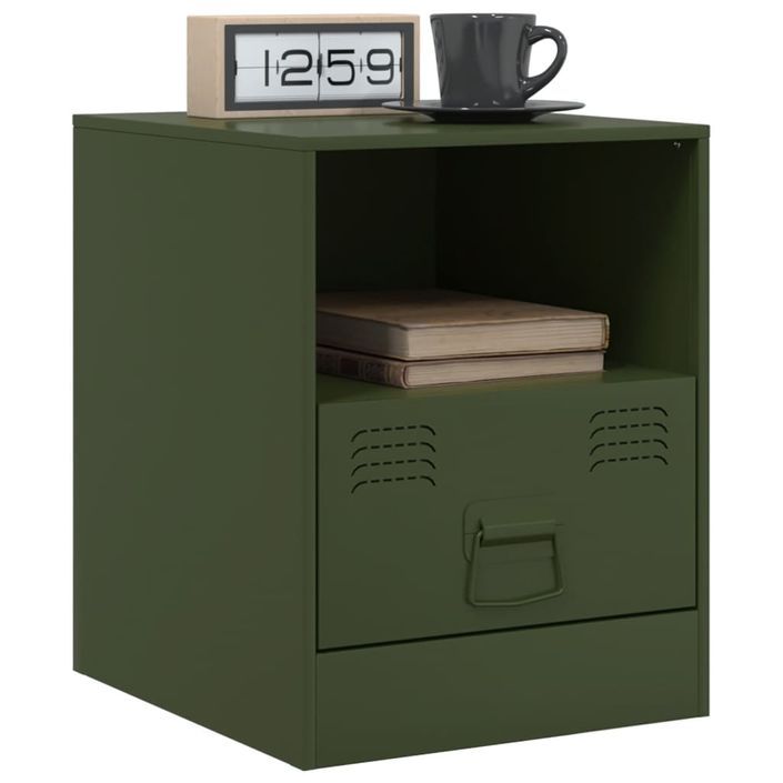 Table de chevet vert olive 34,5x39x44 cm acier - Photo n°4