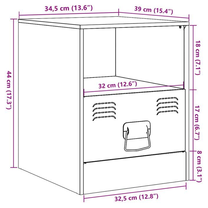 Table de chevet vert olive 34,5x39x44 cm acier - Photo n°12