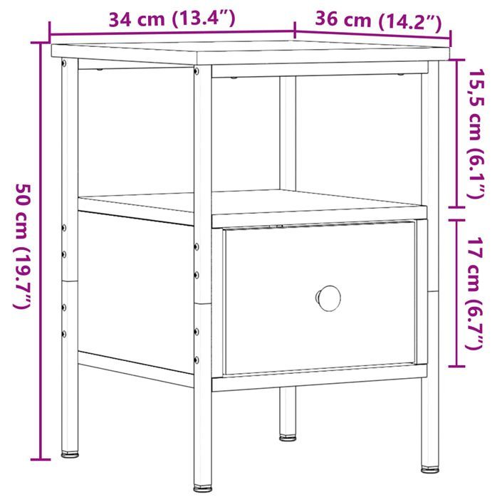 Table de chevet vieux bois 34x36x50 cm bois d’ingénierie - Photo n°10