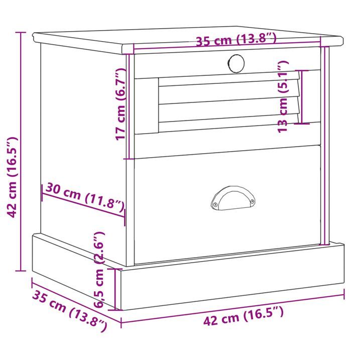 Table de chevet VIGO gris 42x35x42 cm bois de pin massif - Photo n°9