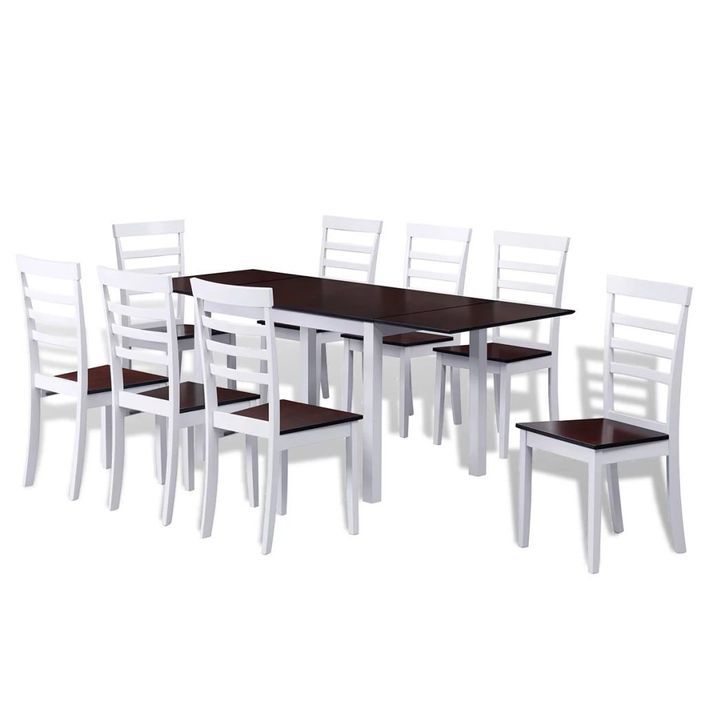 Table de cuisine et 8 chaises bois blanc et marron Blok - Photo n°1