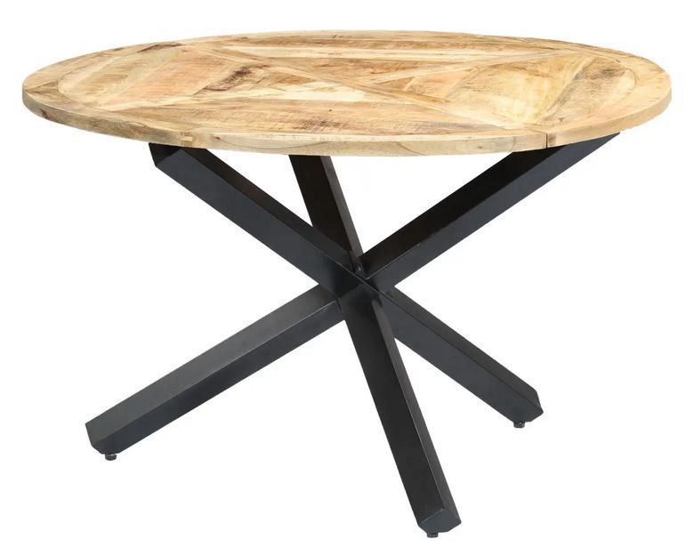 Table de cuisine manguier massif clair et pieds métal noir Sikor D 120 cm - Photo n°1