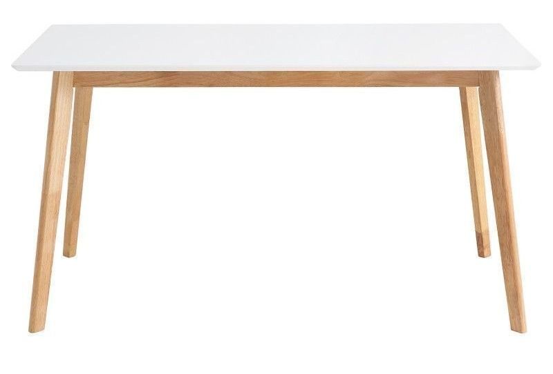 Table de cuisine rectangulaire Askin – Finition blanc brillant et pieds en bois clair - Photo n°3