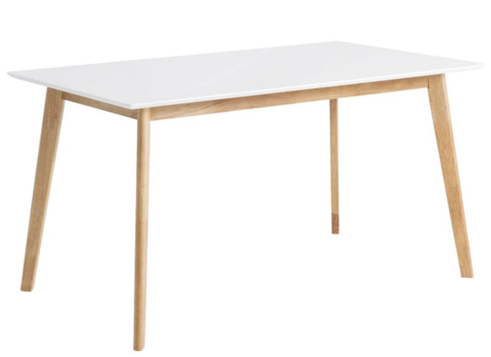 Table de cuisine rectangulaire Askin – Finition blanc brillant et pieds en bois clair - Photo n°1