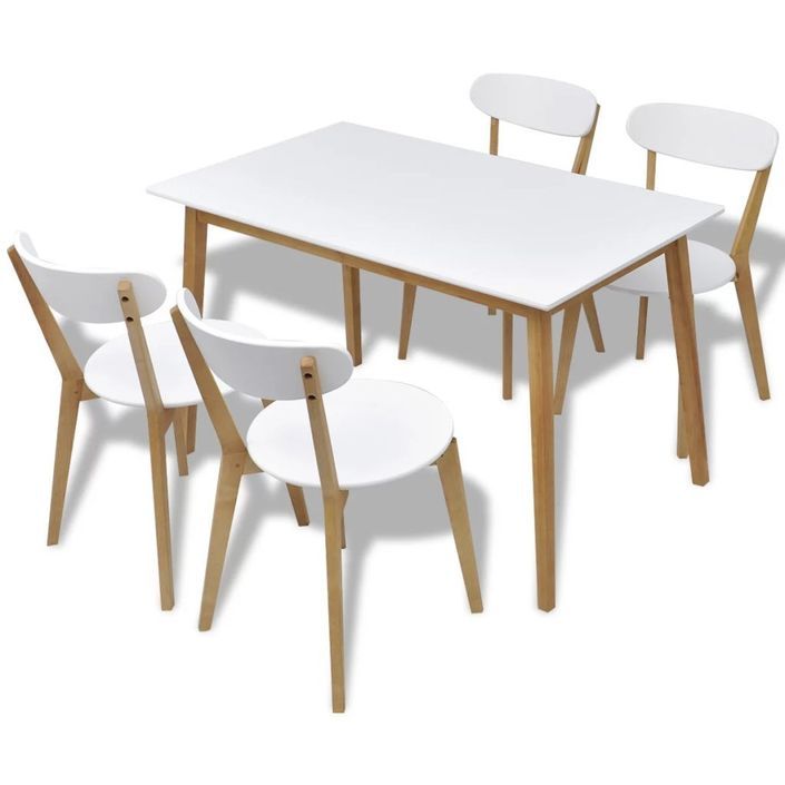 Table de cuisine scandinave rectangulaire et 4 chaises naturel et blanc Domu - Photo n°1