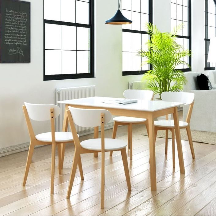 Table de cuisine scandinave rectangulaire et 4 chaises naturel et blanc Domu - Photo n°7
