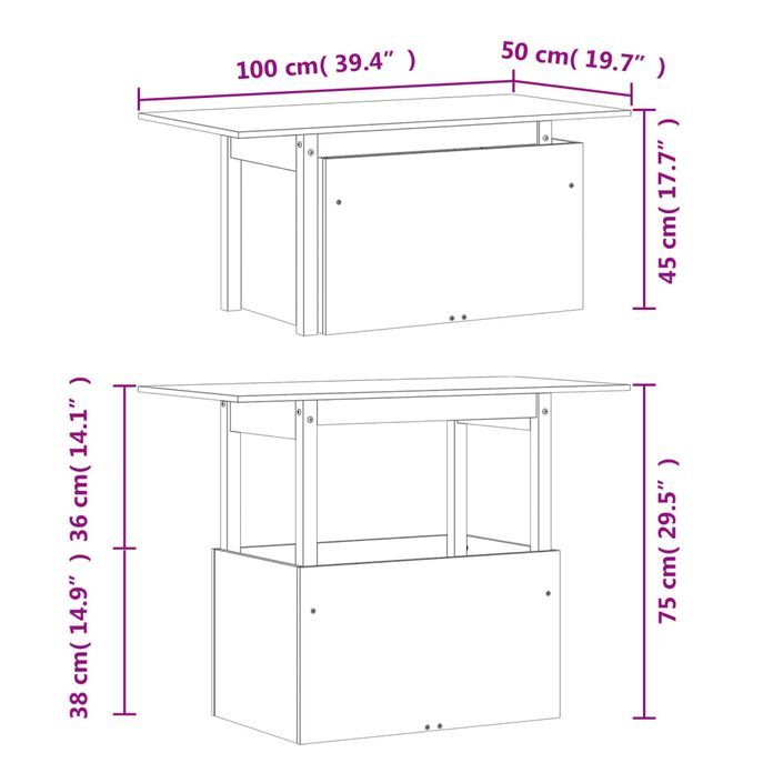 Table de jardin 100x50x75 cm bois massif de pin - Photo n°12