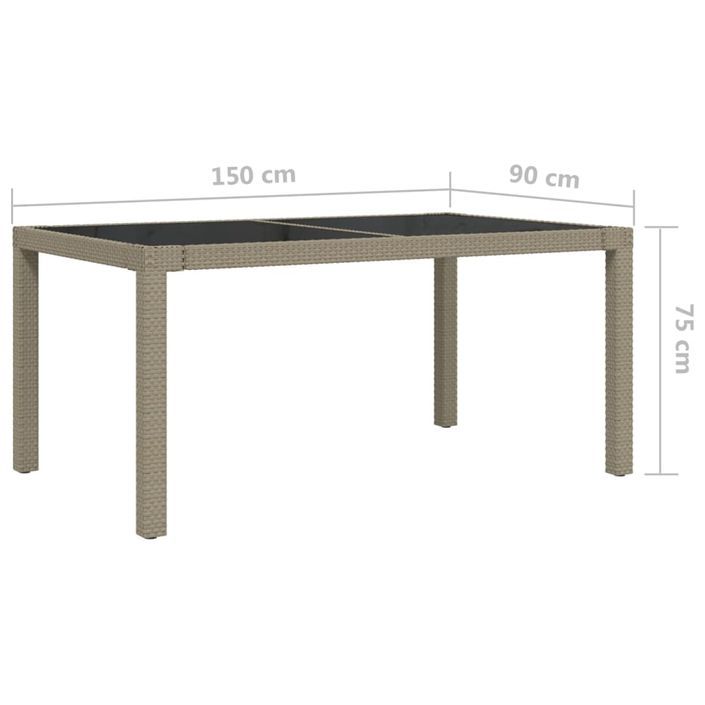 Table de jardin 150x90x75 cm Verre trempé/résine tressée Beige - Photo n°6