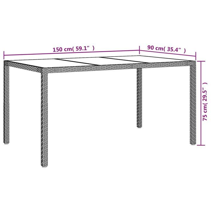 Table de jardin 150x90x75cm Verre trempé et résine tressée Gris - Photo n°6