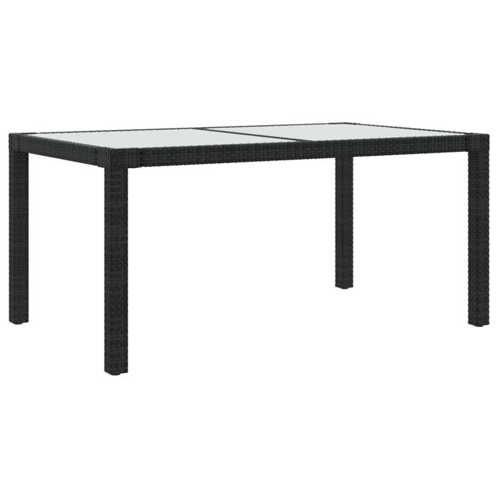 Table de jardin 150x90x75cm Verre trempé et résine tressée Noir - Photo n°1