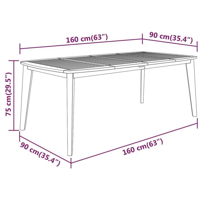 Table de jardin 160x90x75 cm Bois d'acacia solide - Photo n°5