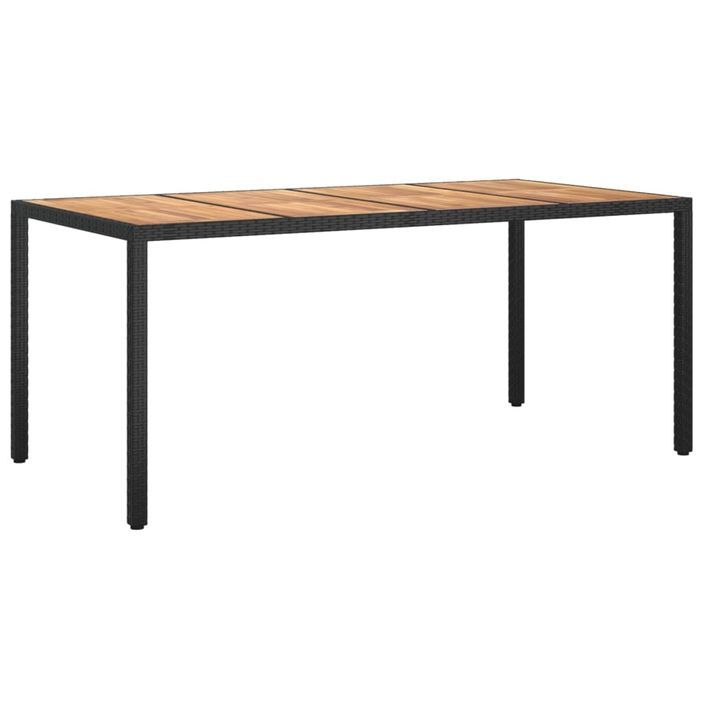 Table de jardin 190x90x75 cm Résine tressée et bois acacia Noir - Photo n°1