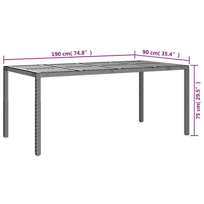 Table de jardin 190x90x75 cm Résine tressée et bois acacia Noir - Photo n°6