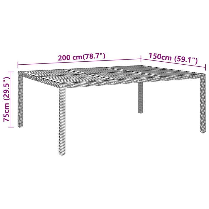 Table de jardin 200x150x75 cm Acacia et résine tressée Gris - Photo n°5