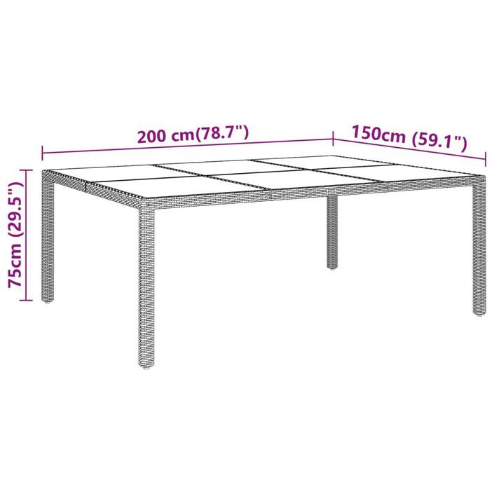 Table de jardin 200x150x75 cm Verre trempé/résine tressée Beige - Photo n°5