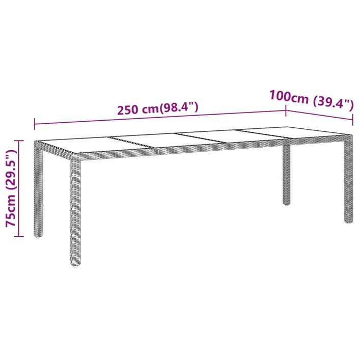 Table de jardin 250x100x75 cm Verre trempé et Résine tressée - Photo n°5