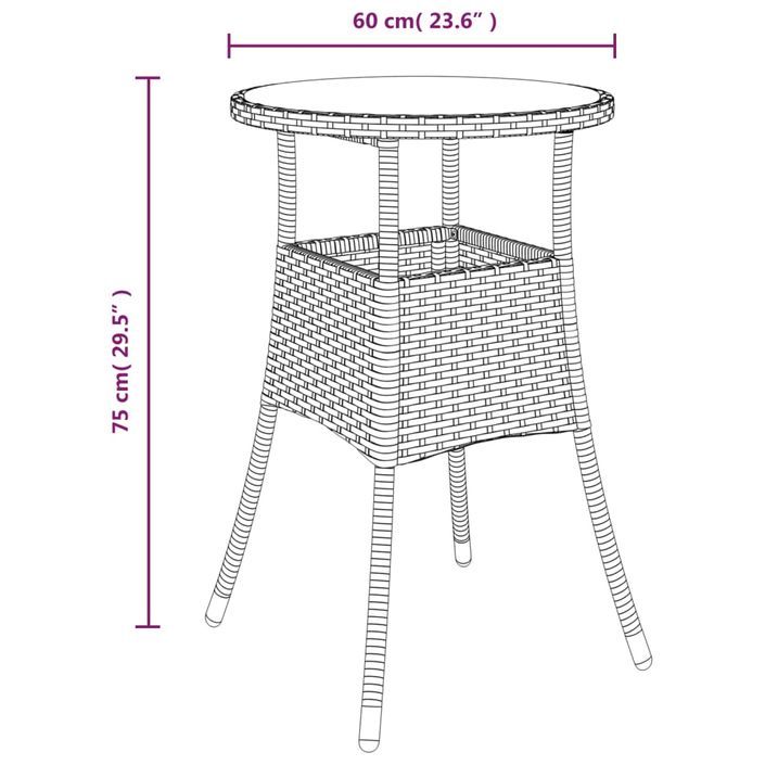 Table de jardin Ø60x75 cm Verre trempé/résine tressée Gris - Photo n°6