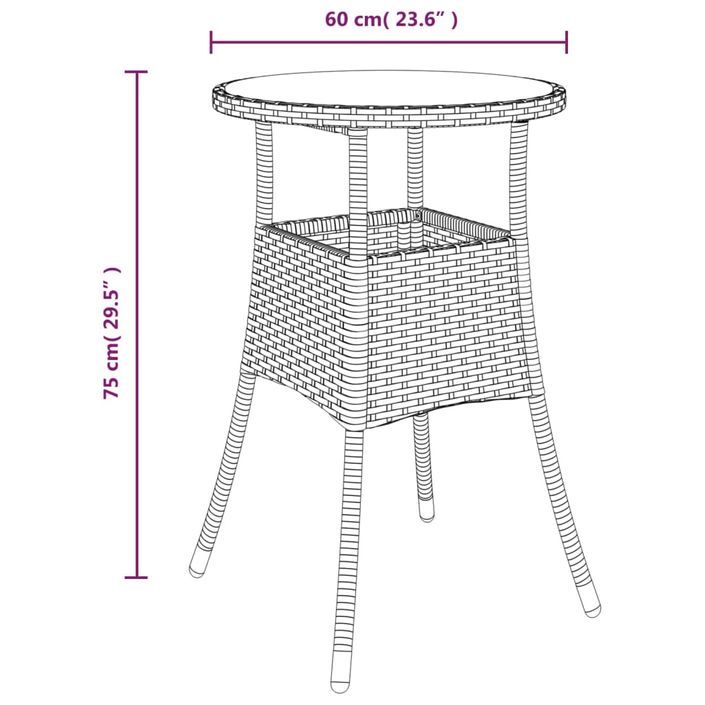 Table de jardin Ø60x75 cm Verre trempé/résine tressée Noir - Photo n°6