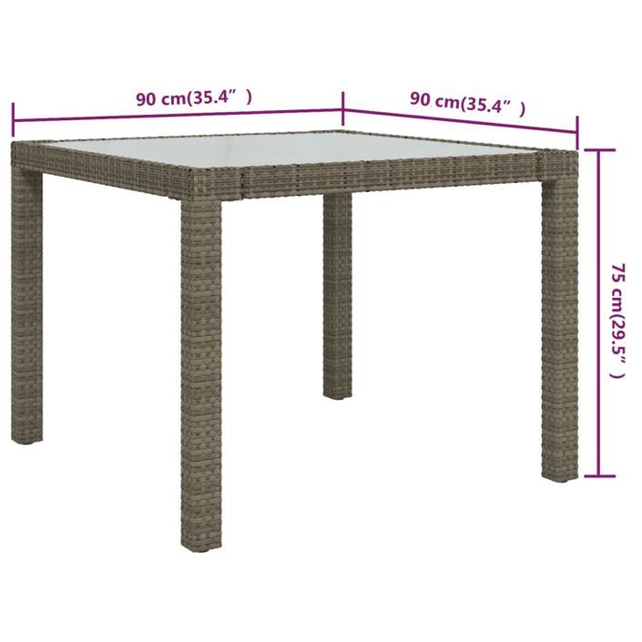 Table de jardin 90x90x75 cm Verre trempé et résine tressée Gris - Photo n°5