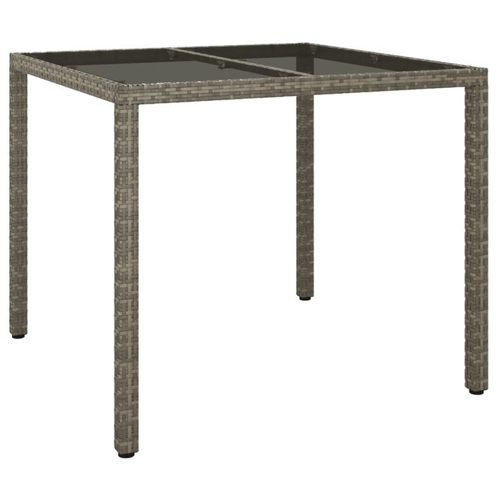 Table de jardin 90x90x75 cm Verre trempé et résine tressée Gris - Photo n°2