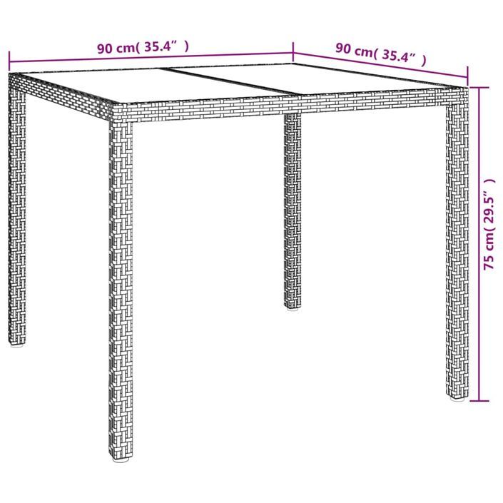 Table de jardin 90x90x75 cm Verre trempé et résine tressée Gris - Photo n°6