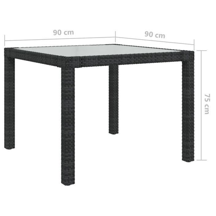 Table de jardin 90x90x75 cm Verre trempé et résine tressée Noir - Photo n°6