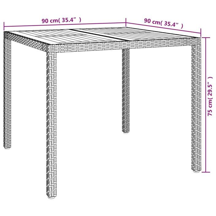 Table de jardin 90x90x75cm Résine tressée et bois d'acacia Gris - Photo n°6