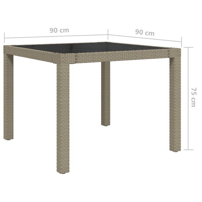 Table de jardin 90x90x75cm Verre trempé et résine tressée Beige - Photo n°6