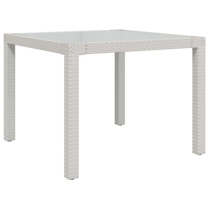 Table de jardin 90x90x75cm Verre trempé et résine tressée Blanc - Photo n°1