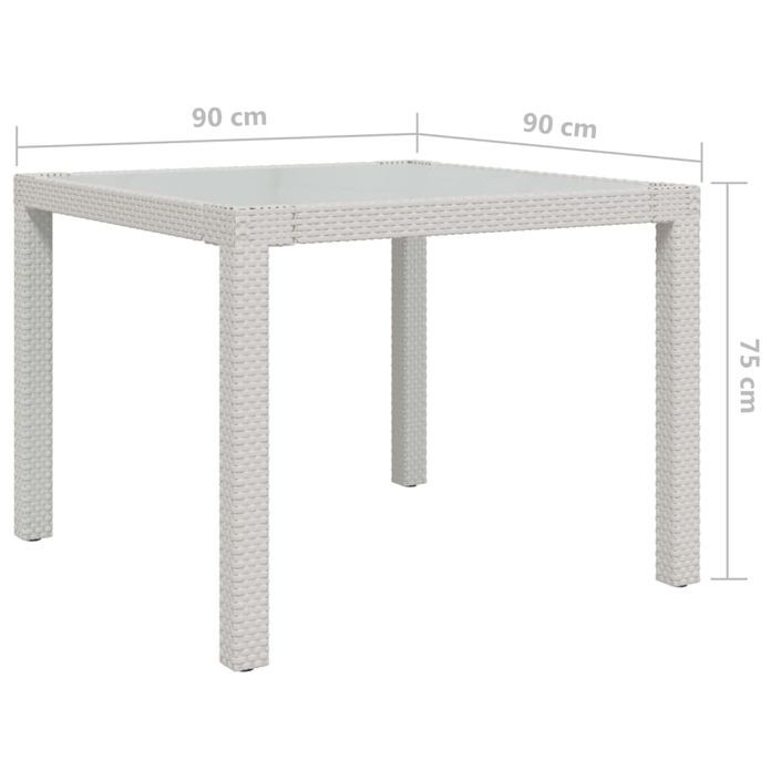 Table de jardin 90x90x75cm Verre trempé et résine tressée Blanc - Photo n°6