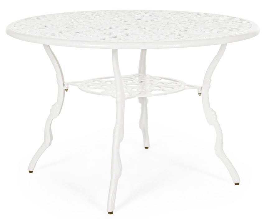 Table de jardin aluminium moulée blanche Vikola 110 cm - Photo n°1