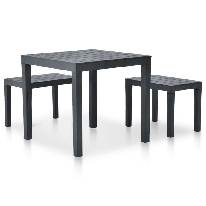 Table de jardin avec 2 bancs Plastique Anthracite - Photo n°2