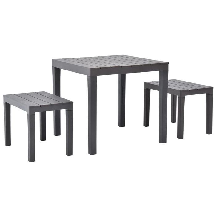 Table de jardin avec 2 bancs Plastique Marron - Photo n°1