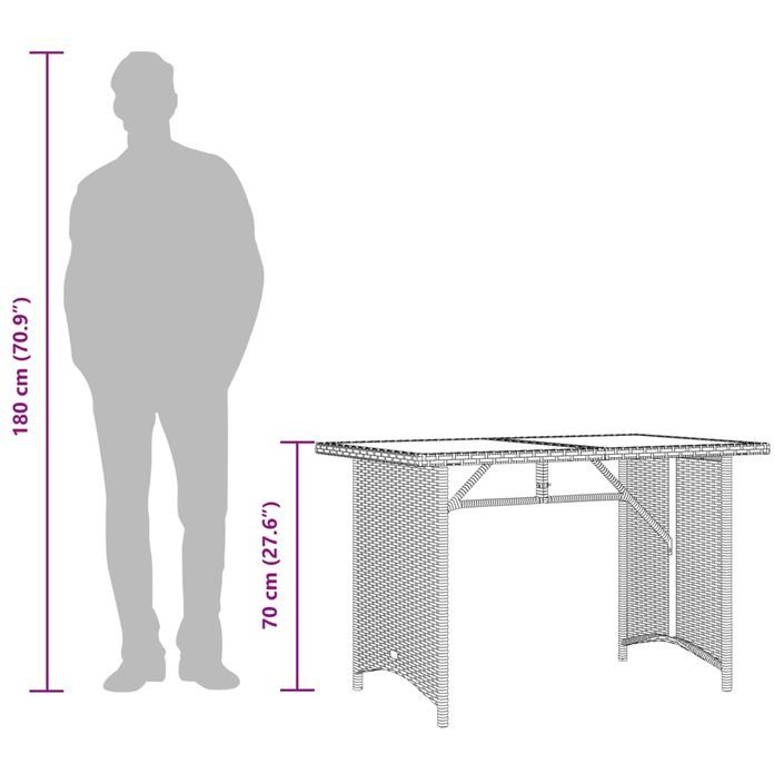 Table de jardin avec dessus en verre gris 110x68x70 cm rotin - Photo n°10