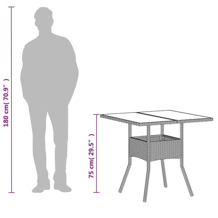 Table de jardin avec dessus en verre gris clair résine tressée - Photo n°12