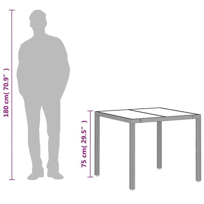 Table de jardin avec dessus en verre gris clair résine tressée - Photo n°12