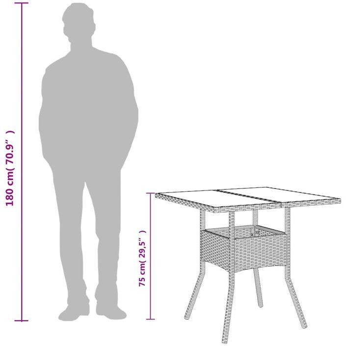 Table de jardin avec dessus en verre marron résine tressée - Photo n°10