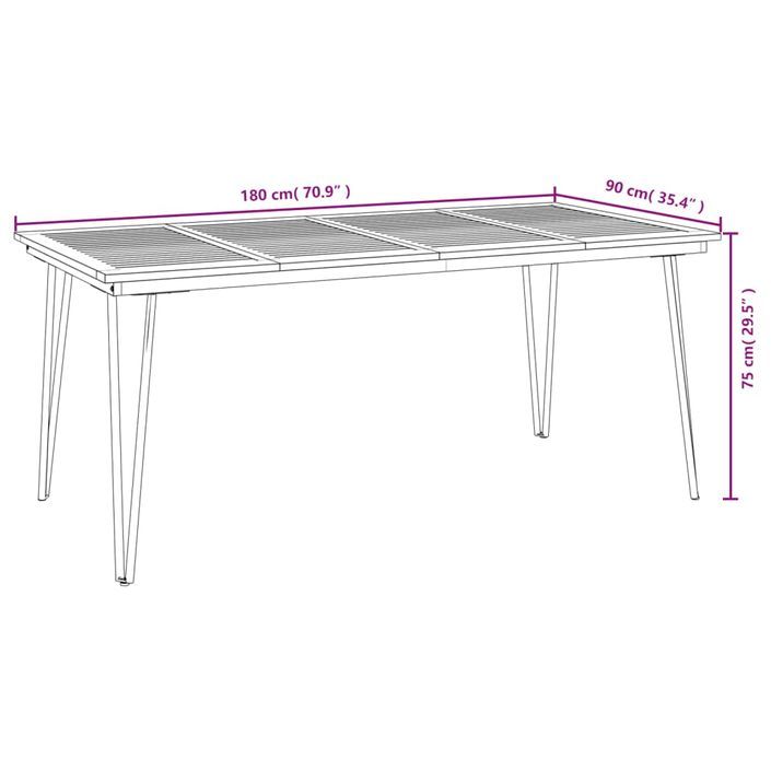 Table de jardin avec pieds épingle à cheveux 180x90x75 acacia - Photo n°8