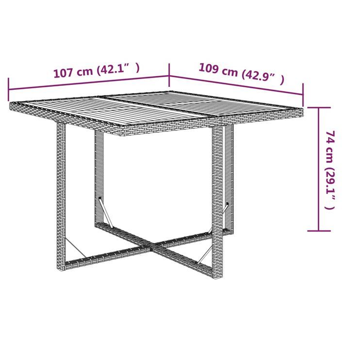 Table de jardin Beige 109x107x74 cm Résine tressée bois massif - Photo n°8